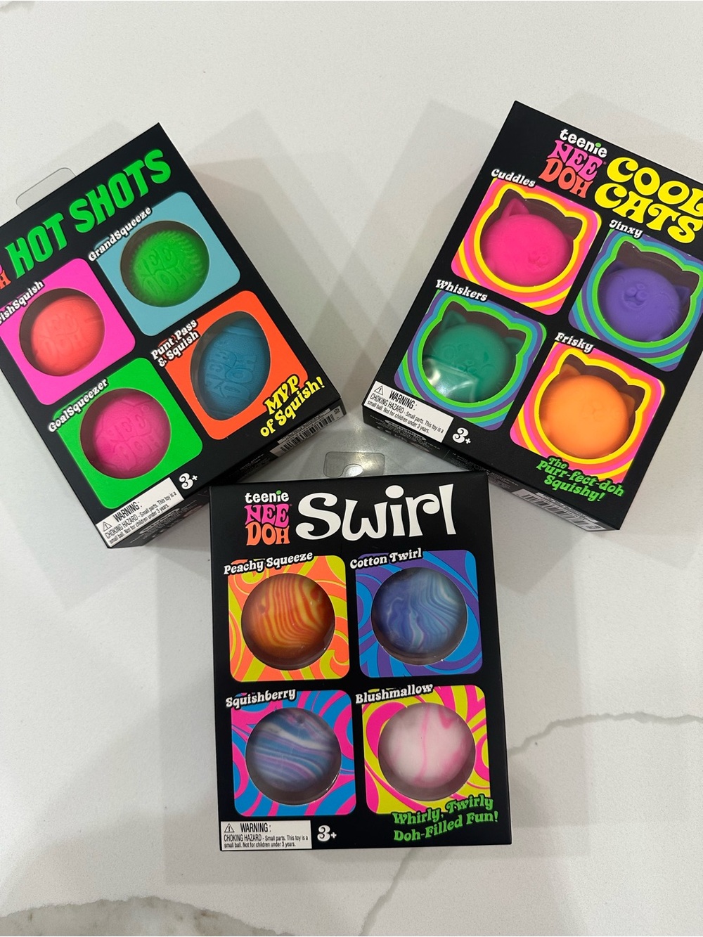 NeeDoh set of 3 Teenie 4 packs - Cool cats, Swirl & Hot shots *Last One*